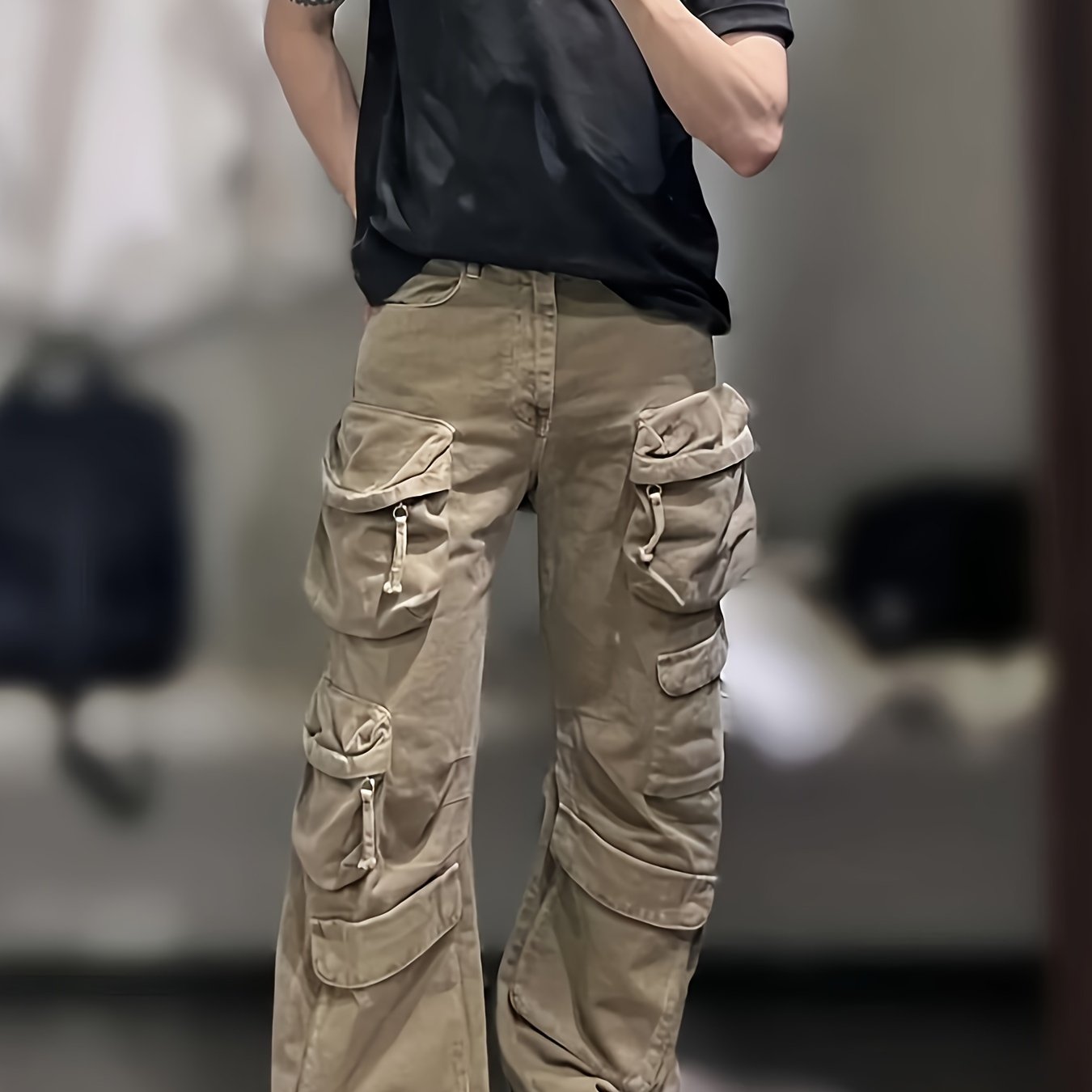 Relaxed Fit Men's Cargo Trousers - 100% Cotton, Multiple Pockets, Breathable, Comfortable, Casual Wear, Loose Fit, Ideal for Outdoor Activities - Soft, Durable, and Practical Pants for Everyday Use