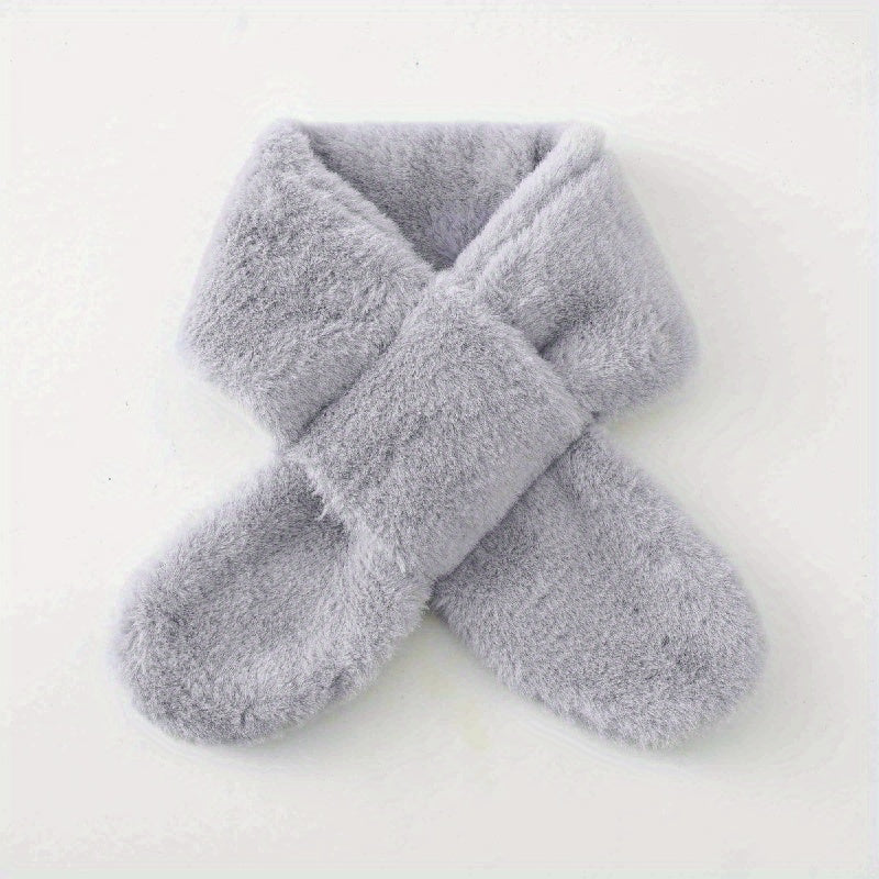 1pc Simple Cute Round Neck Children's Solid Color Fur Scarf For Autumn And Winter