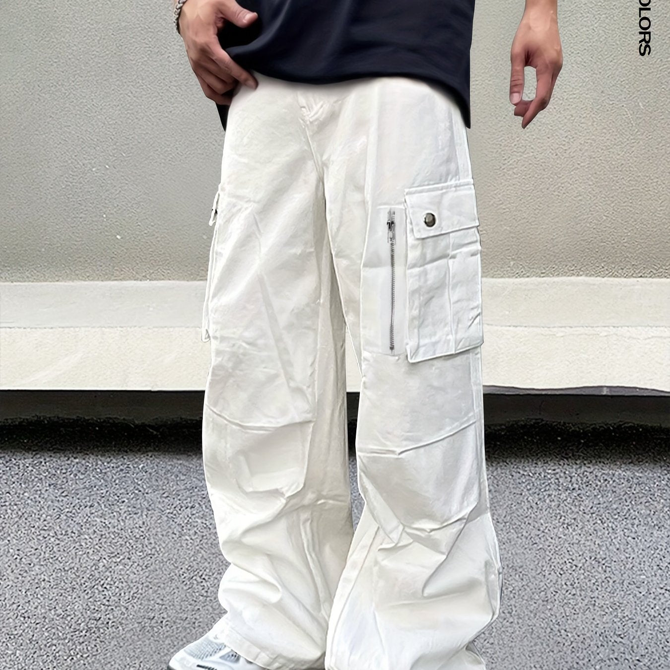 Men's Solid Color Baggy Cargo Pants, Casual Stylish Camping Hiking Outdoor Trousers As Gift