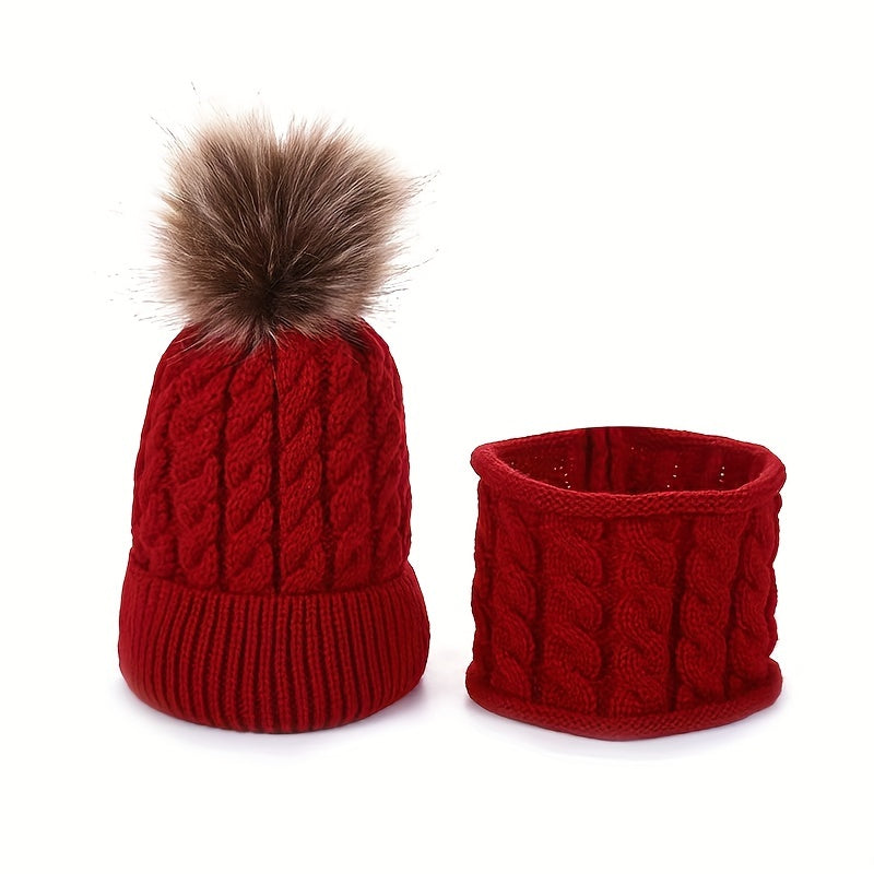 2pcs/set Plain Color Children's Knitted Hat & Neck Scarf For Winter