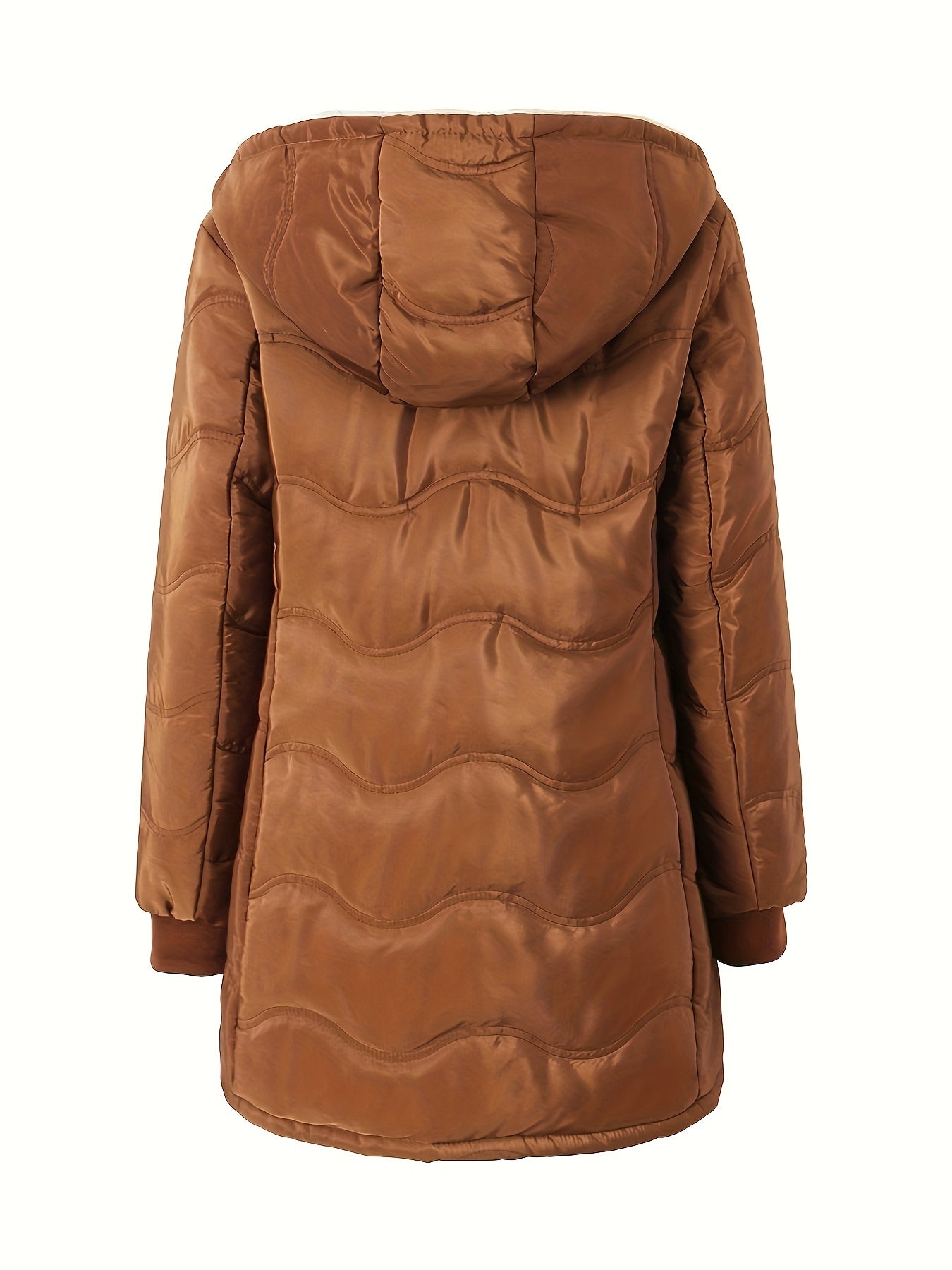 Winter Warmth Quilted Down Jacket - Cotton-Padded Jacket Coat with Full Zip, Long Sleeve, Hooded, Dual Pockets, Solid Color, Casual Style for Women - Perfect for Cold Weather
