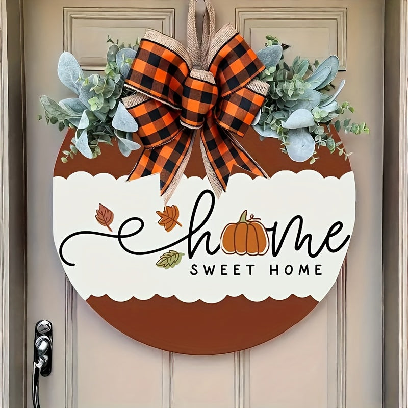1pc Elegant Fall Thanksgiving Front Door Wreath Sign - Decorative Signs & Plaques for Home Room Living Room Office - Artificial Wood Versatile Wall Hanging Fall Decor with Autumn Leaves and Berries Accents