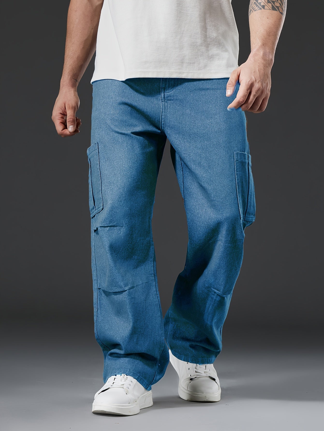 Relaxed Fit Mens Cargo Pants - Multi-Pocket, Washed, Non-Stretch Denim with Comfortable Causal Style for Outdoor Activities All-Year-Round