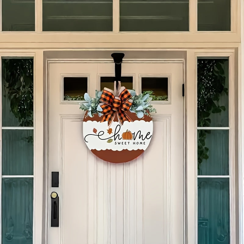 1pc Elegant Fall Thanksgiving Front Door Wreath Sign - Decorative Signs & Plaques for Home Room Living Room Office - Artificial Wood Versatile Wall Hanging Fall Decor with Autumn Leaves and Berries Accents