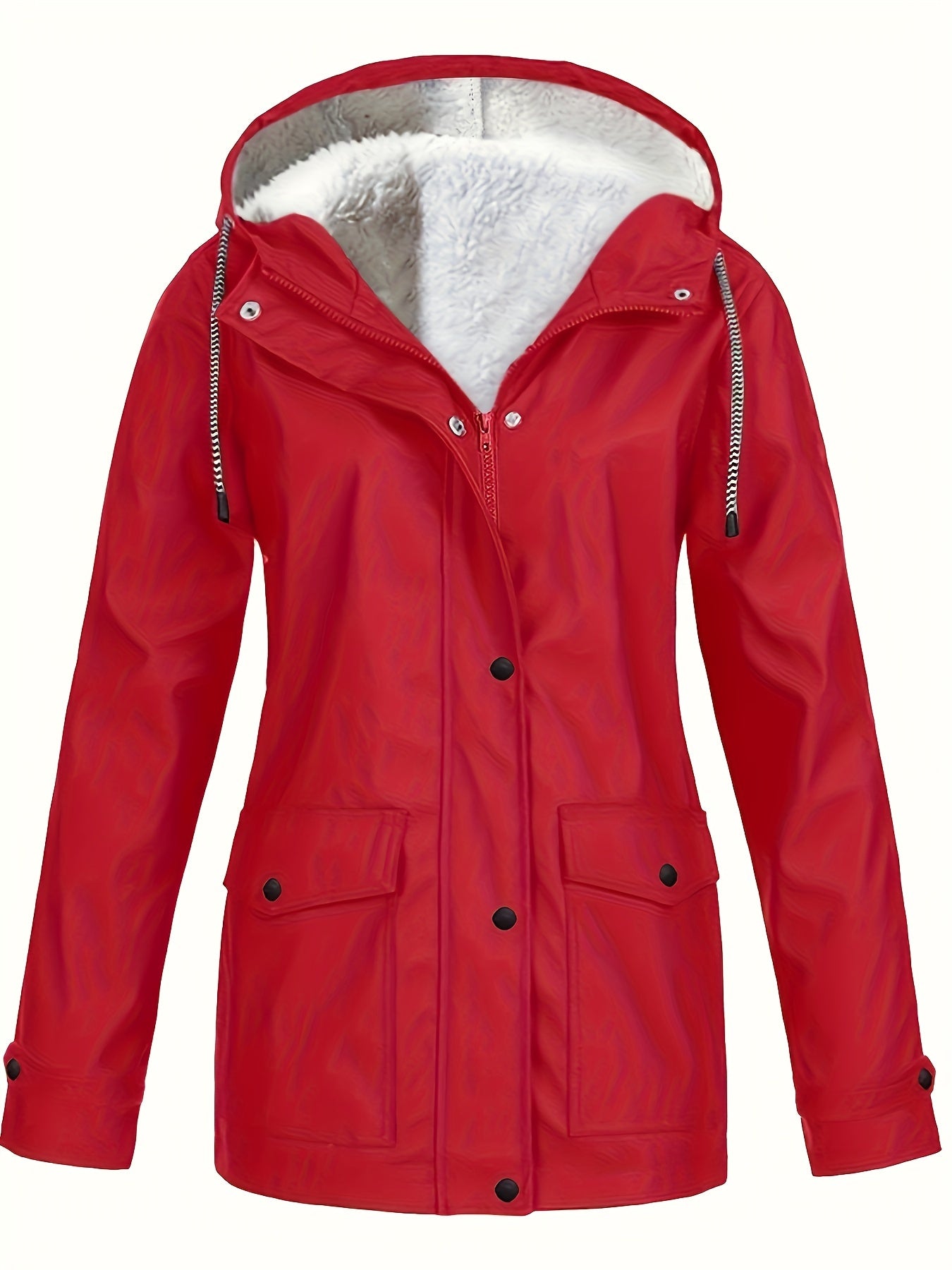 Cozy Faux Fur Lined Windbreaker Jacket - Trench Coats with Flap Pockets, Long Sleeve, Zip-up, Casual, Warm, and Water Resistant - Perfect for Outdoor Activities and Daily Wear