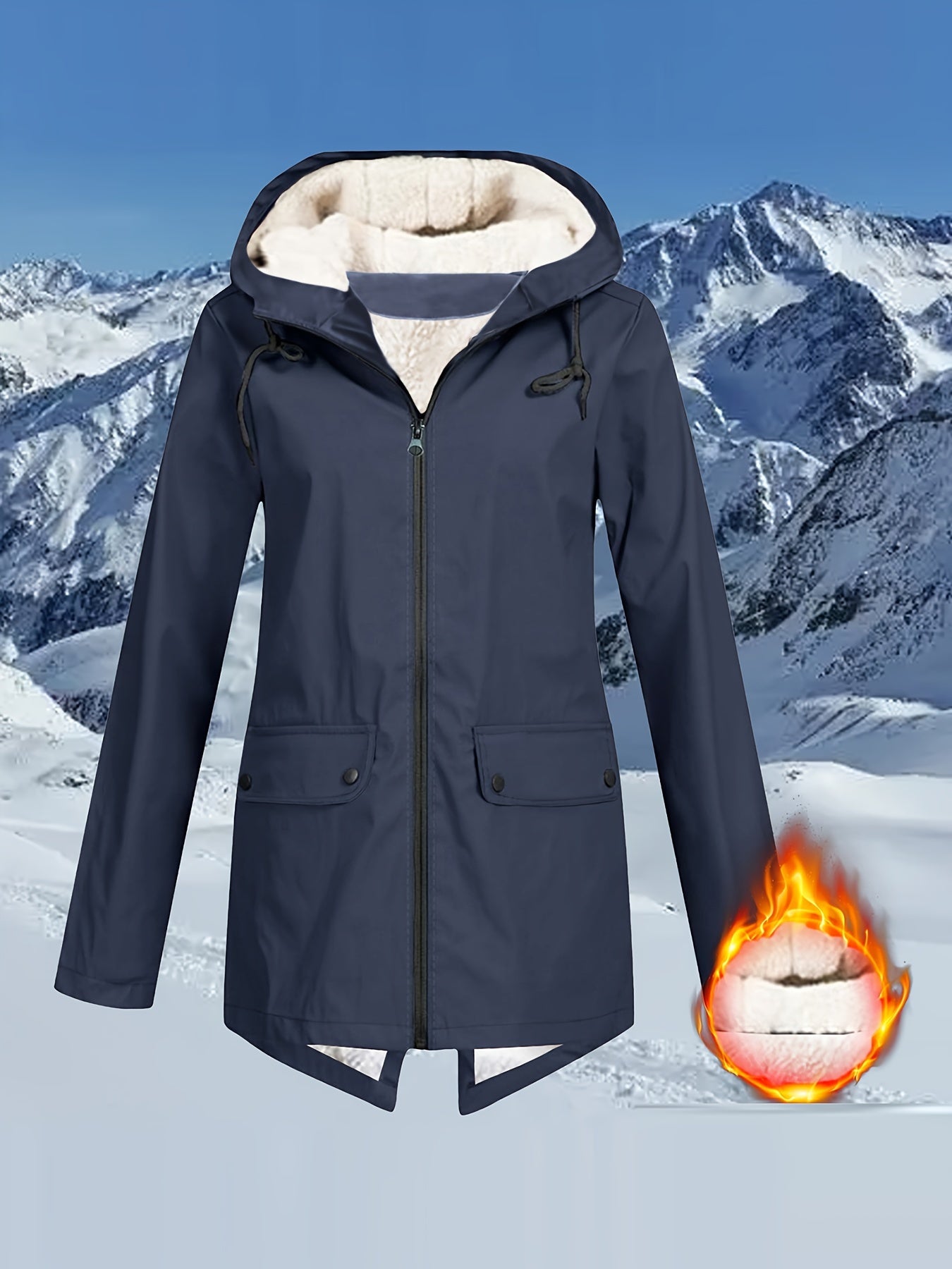 Womens Quilted Fleece Zip-Up Hooded Jacket - Wind-resistant, Adjustable Drawstring, Stylish Solid Colors - Ultra-Comfortable, Long Sleeve Outerwear for Casual Daily Wear