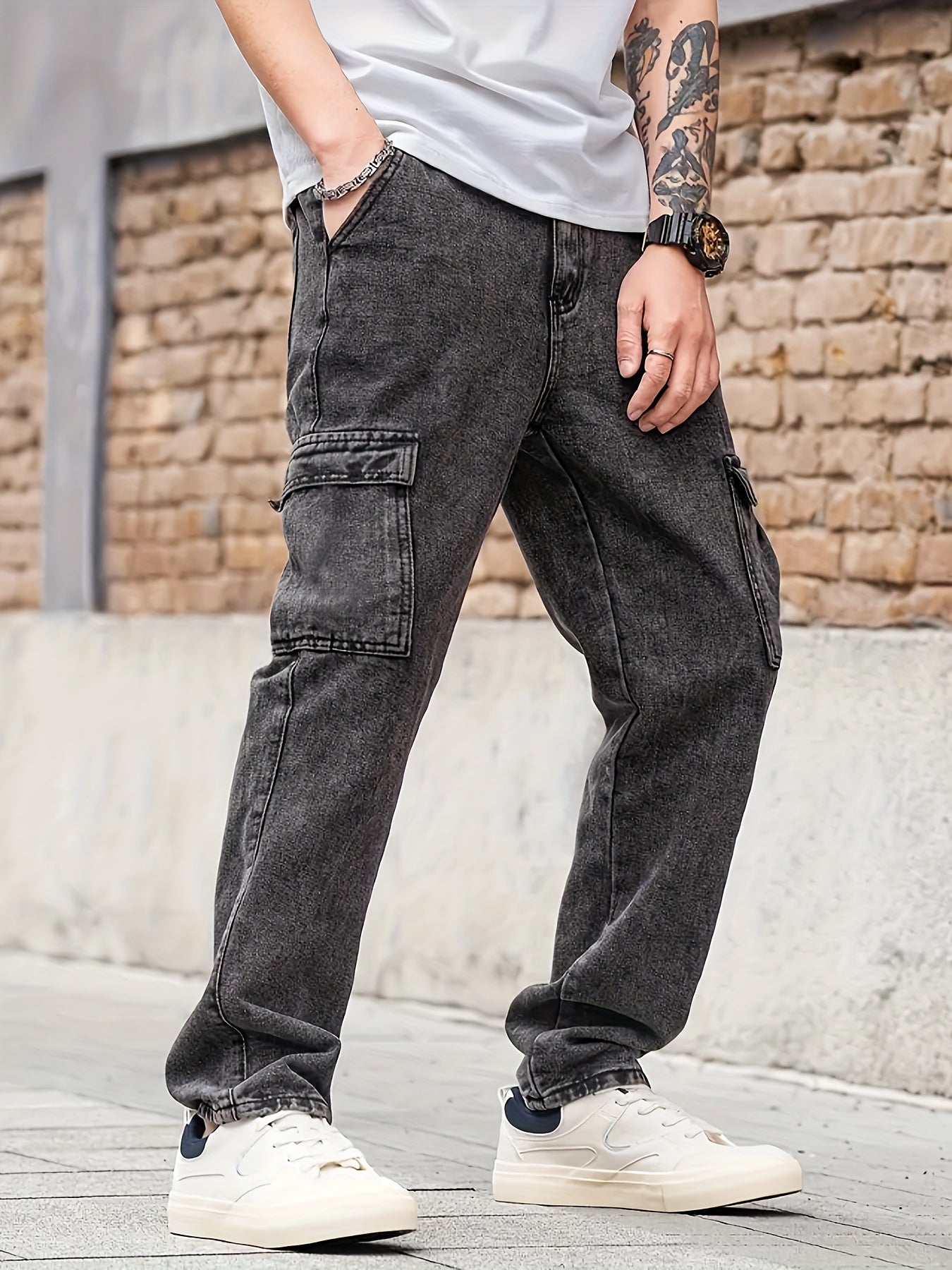 Men's Casual Loose-Fit Jeans - Cotton Blend, Non-Stretch Denim with Pockets, Machine Washable - Perfect for All Seasons