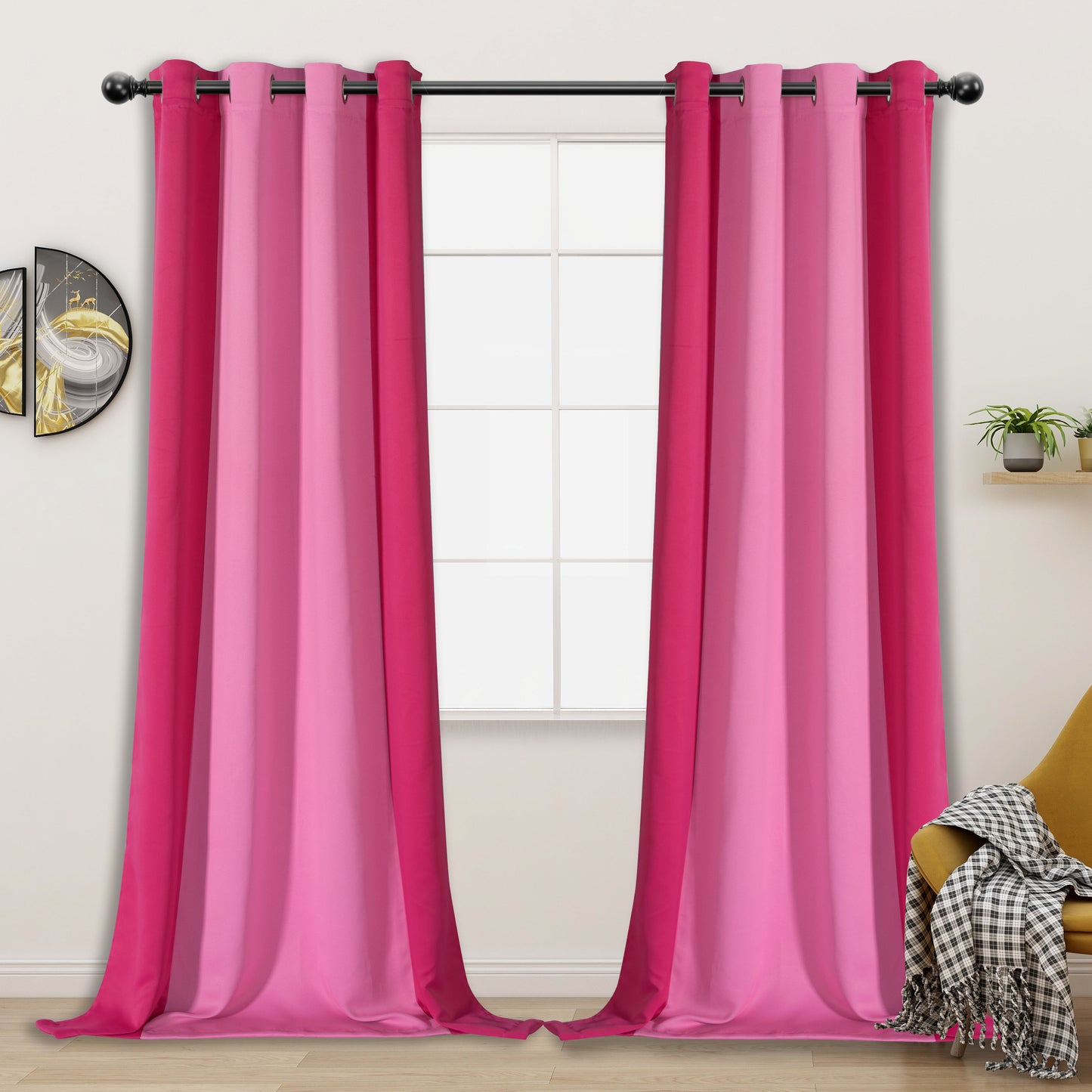1pc Stylish Double Color Block Blackout Curtains for Living Room and Bedroom - Perfect for Room Decor and Home Decor