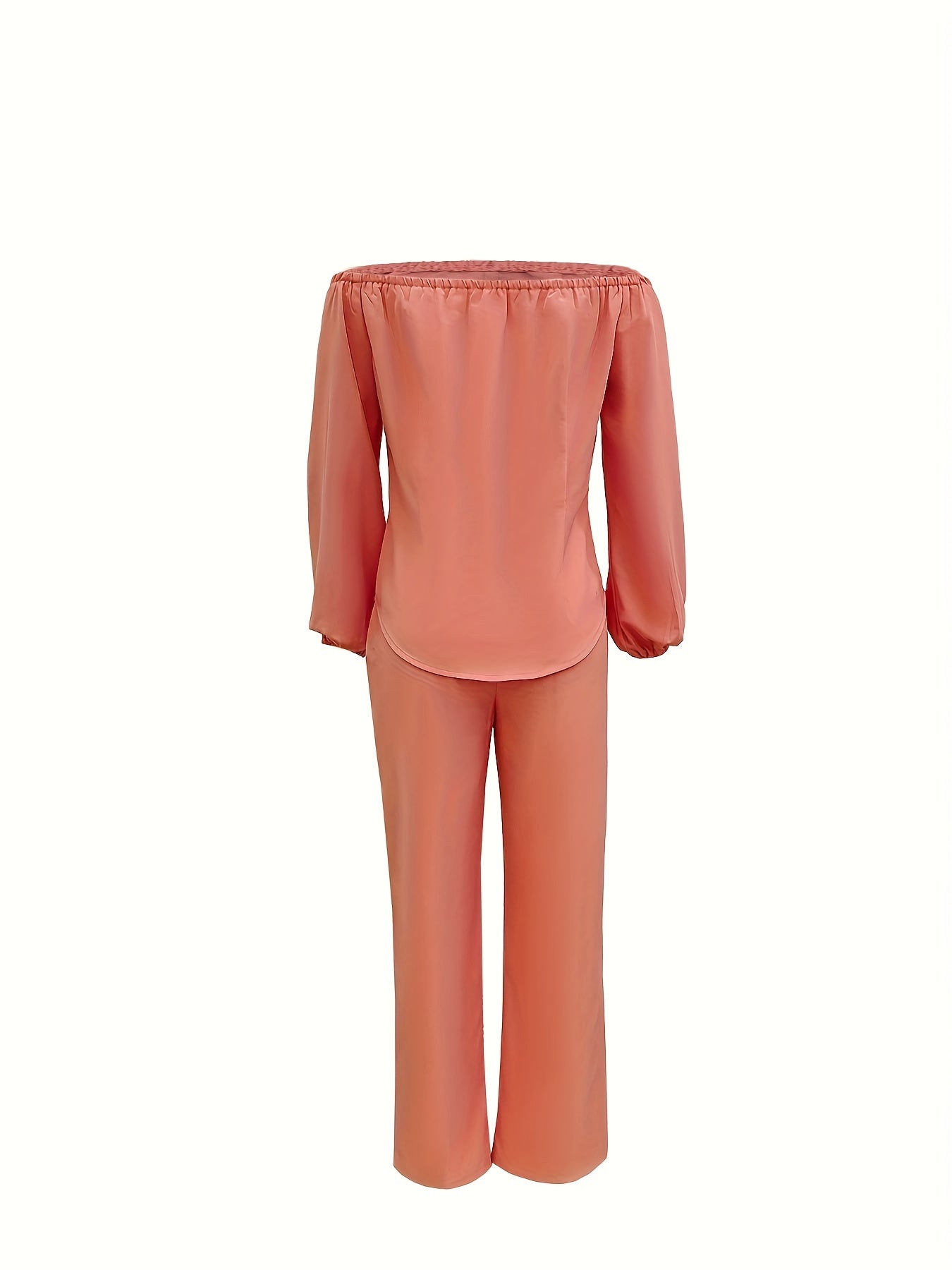 Chic Off-Shoulder Lantern Sleeve Top & Straight Leg Pants Set - Casual Elegance for Modern Women