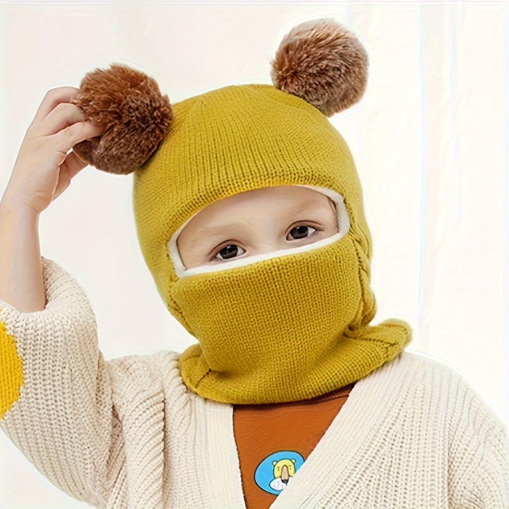1pc Cozy And Stylish Winter Hat Scarf With Ear Protection For Kids, Unisex Knitted Yarn Child Headgear