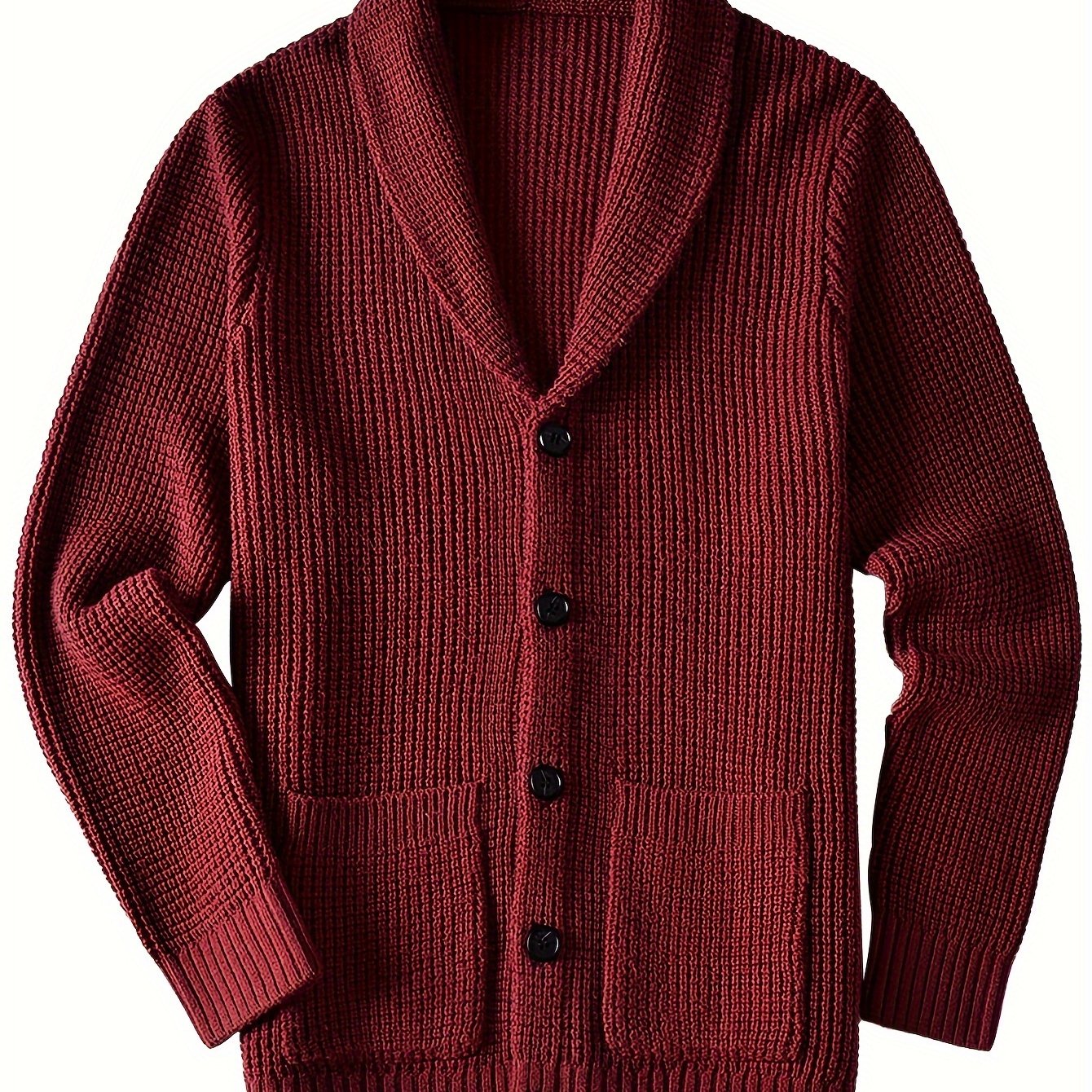 Mens Long Sleeve Green Shawl Collar Solid Color Acrylic Knit Cardigan Sweater with Pocket - Soft, Slight Stretch Fabric, Regular Fit, Placket Closure - Perfect for Fall and Winter Seasons