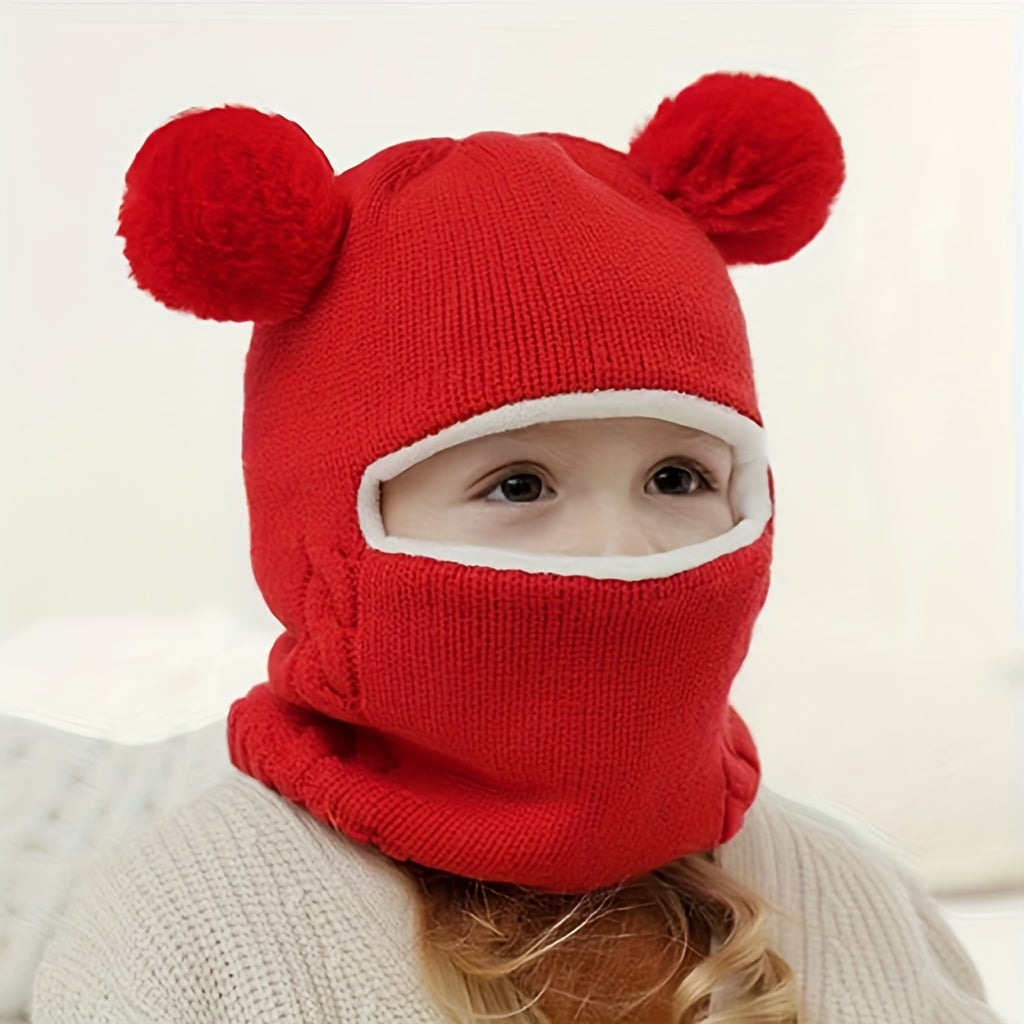 1pc Cozy And Stylish Winter Hat Scarf With Ear Protection For Kids, Unisex Knitted Yarn Child Headgear