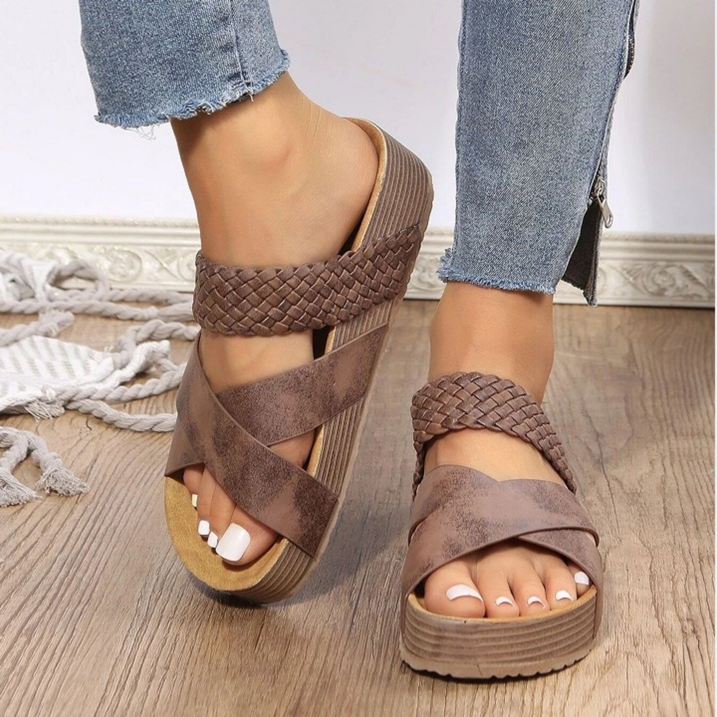 Mid Heel Womens Fashion Flax Sandals - Breathable, Arch Support, Lightweight, Slip-on, Strappy Back, Open Toe, Rubber Sole, Perfect for Casual Summer Wear