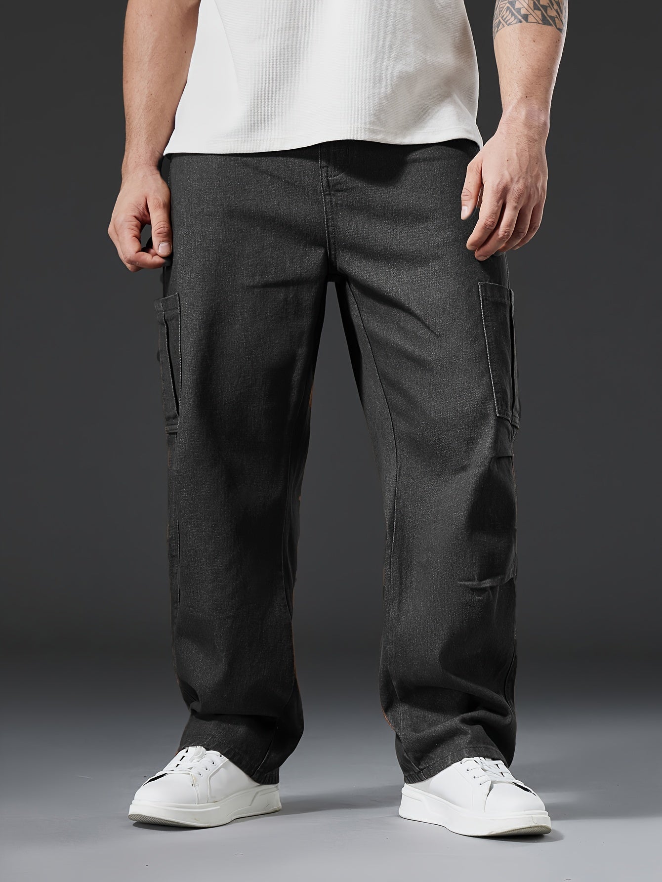 Relaxed Fit Mens Cargo Pants - Multi-Pocket, Washed, Non-Stretch Denim with Comfortable Causal Style for Outdoor Activities All-Year-Round