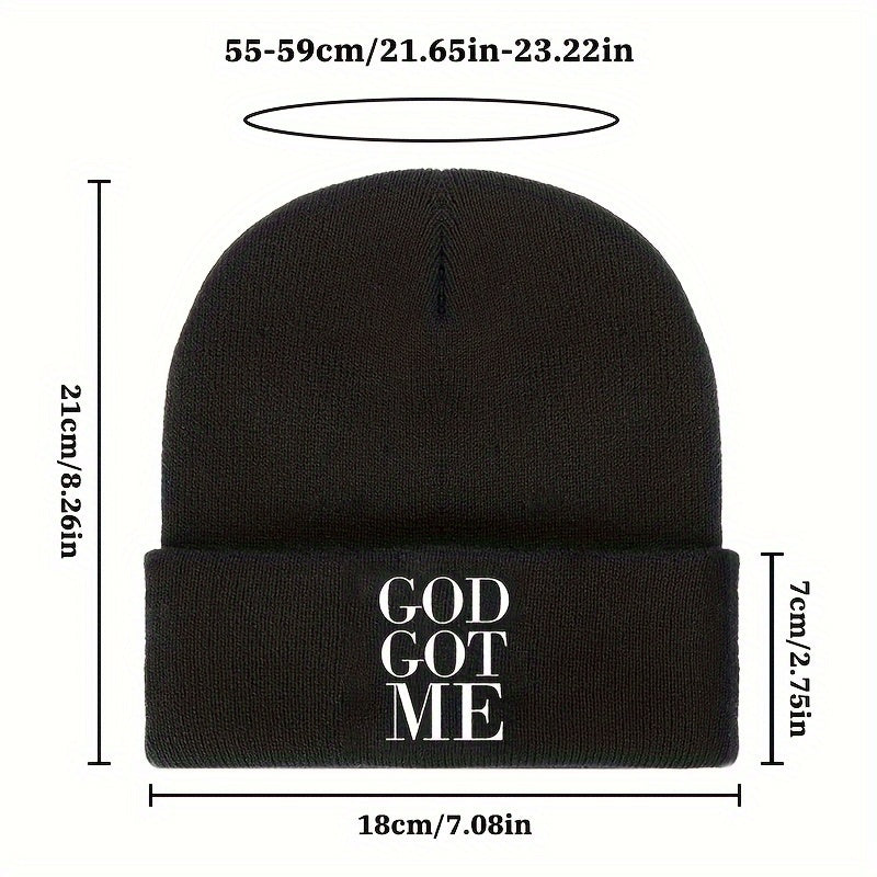 1pc Unisex Embroidered GOD GOT ME Knitted Beanie Hat - Skullies & Beanies with Unique Design, Ideal Gift Choice for Men and Women