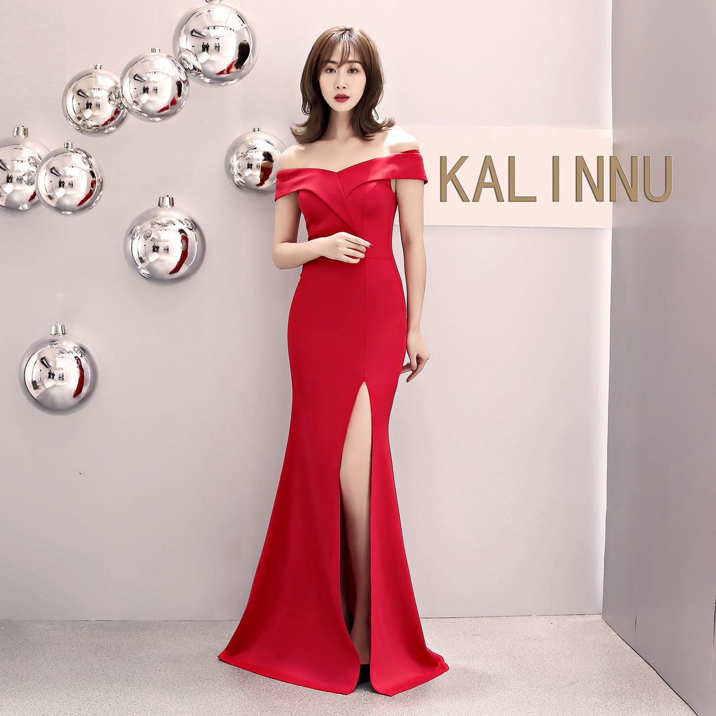 8642 #banquet evening dress 2017 new elegant long one-word shoulder fishtail host dress long dress