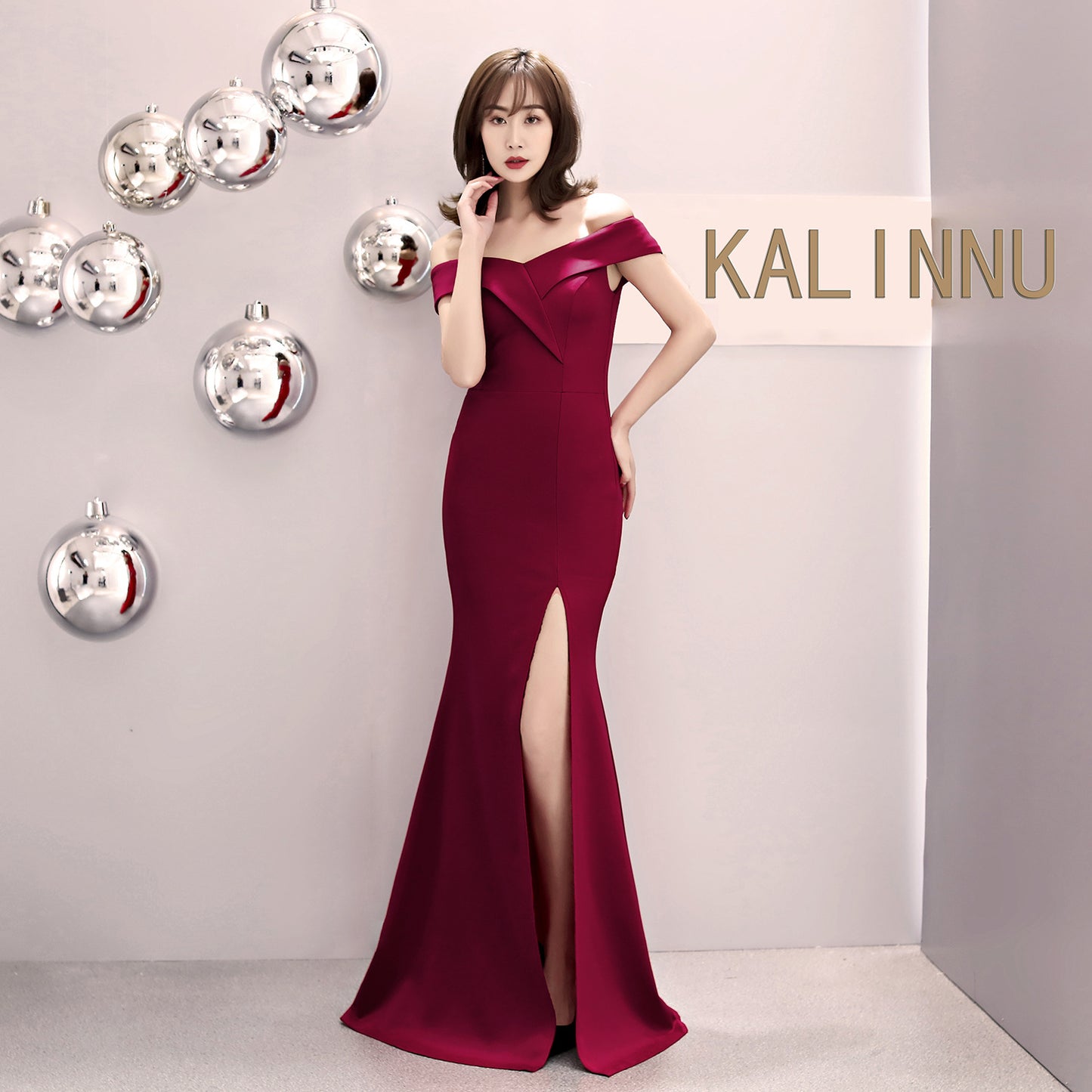 8642 #banquet evening dress 2017 new elegant long one-word shoulder fishtail host dress long dress