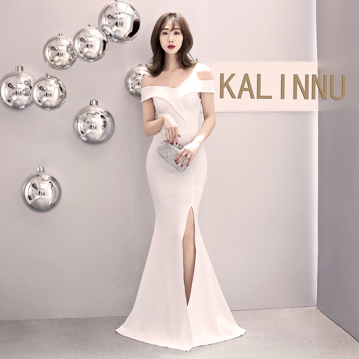 8642 #banquet evening dress 2017 new elegant long one-word shoulder fishtail host dress long dress