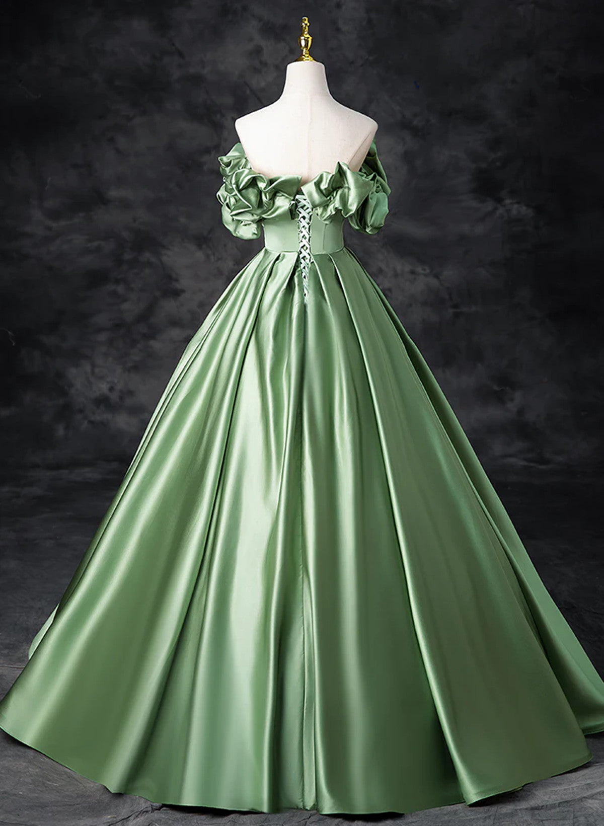 LOVECCRGreen Satin Off Shoulder Long Party Dress, A-line Green Prom Dress