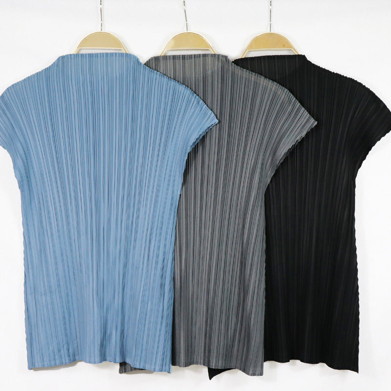 Miyake summer classic simple loose small fly sleeve t-shirt thin top women's clothing one piece hair