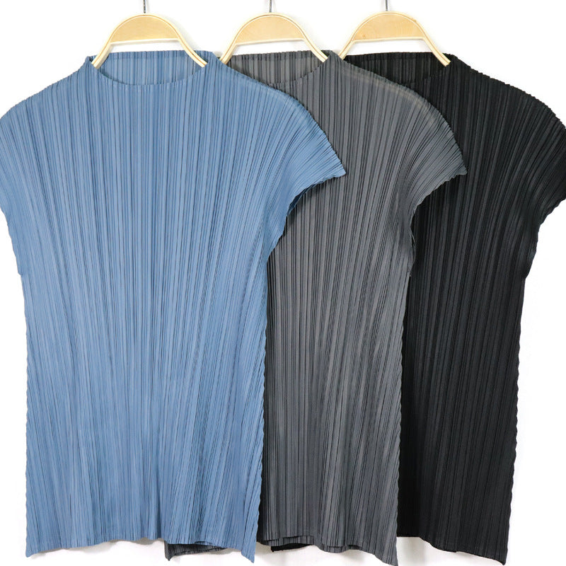 Miyake summer classic simple loose small fly sleeve t-shirt thin top women's clothing one piece hair
