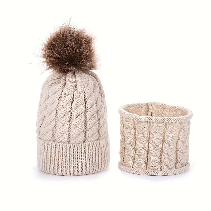 2pcs/set Plain Color Children's Knitted Hat & Neck Scarf For Winter