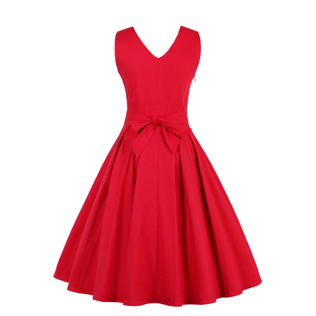 LOVECCR Cross-Border Women's Clothing New Deep V Sexy Evening Dress Solid Color Retro Dress Pettiskirt Big Swing Skirt 1325