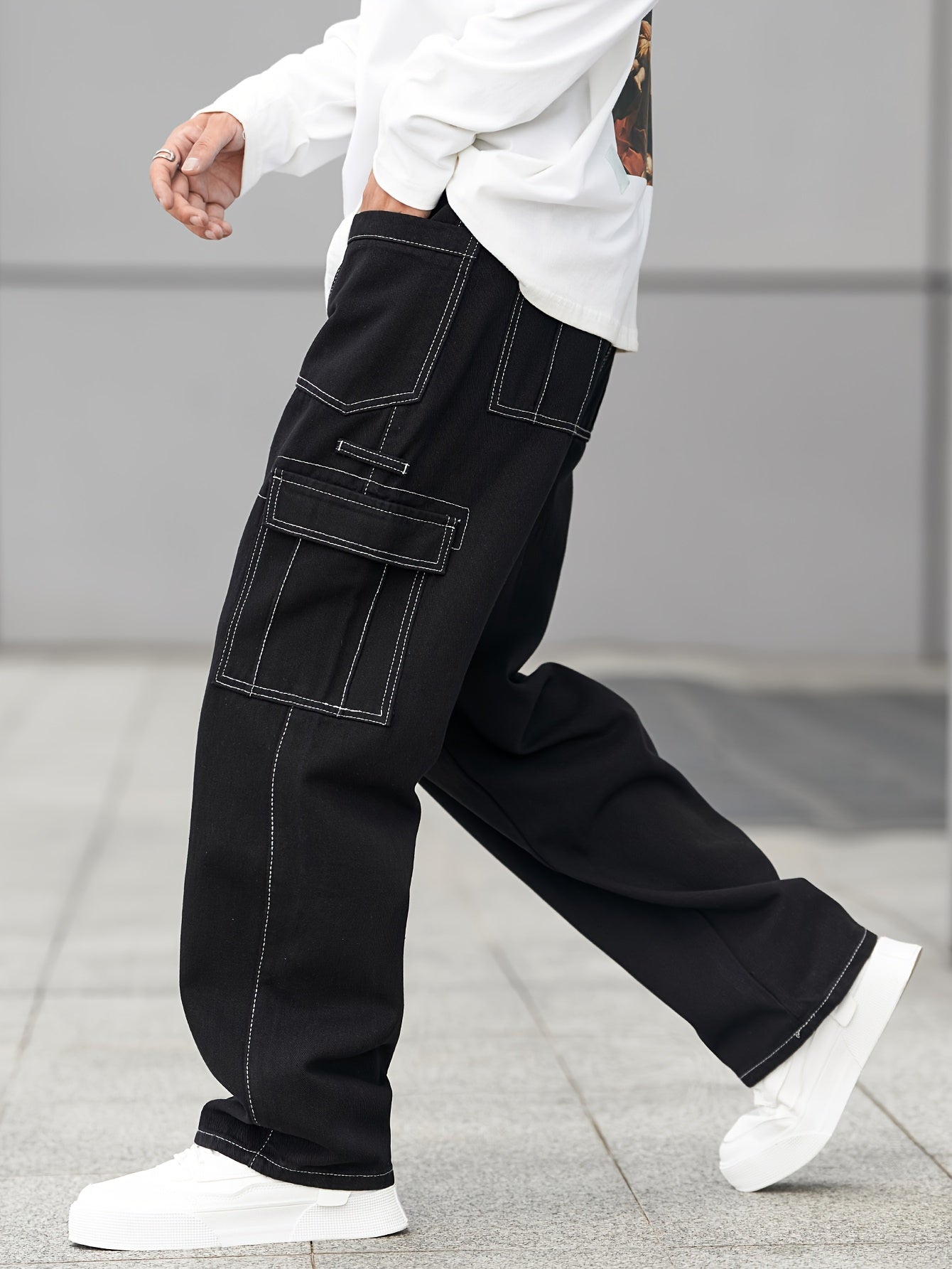Men's Comfy Loose Fit Wide Leg Cargo Jeans - Stylish Multi-Pocket Denim Pants for Four Seasons - Versatile, Breathable, and Soft Fabric for Everyday Wear