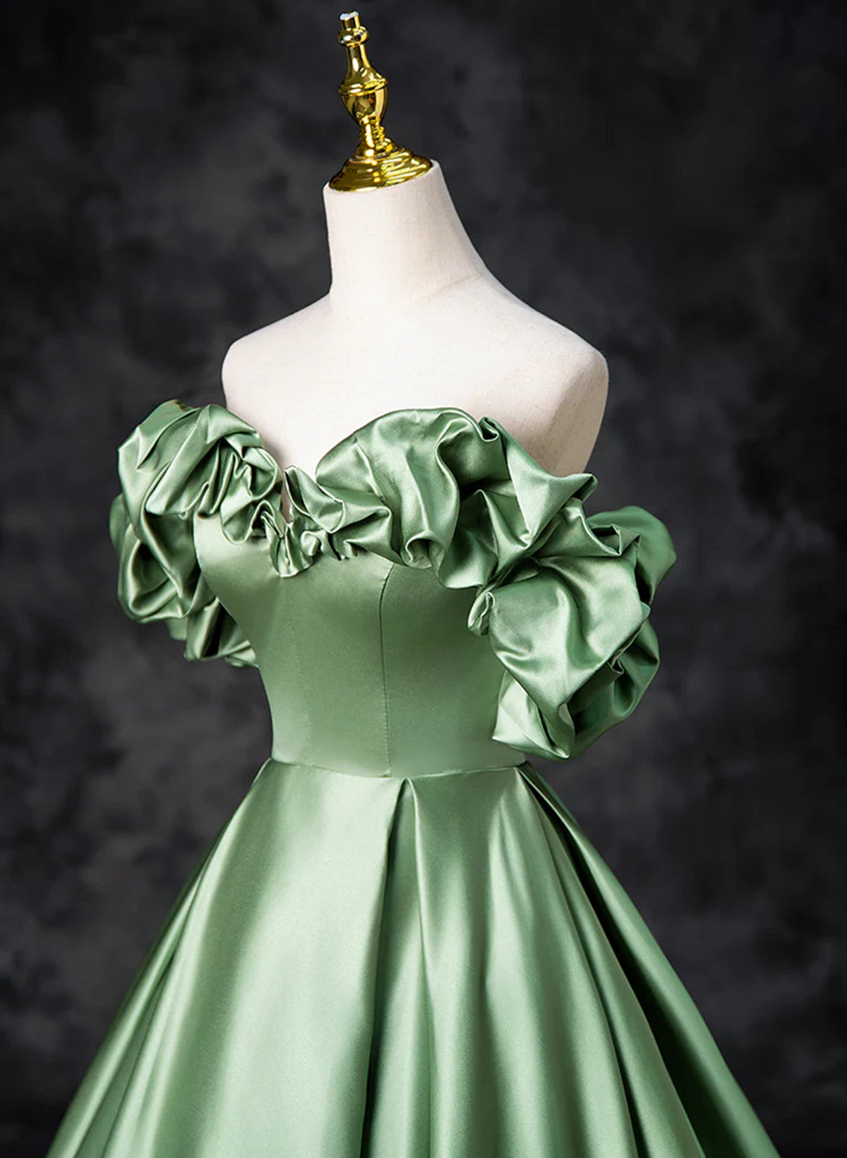 LOVECCRGreen Satin Off Shoulder Long Party Dress, A-line Green Prom Dress