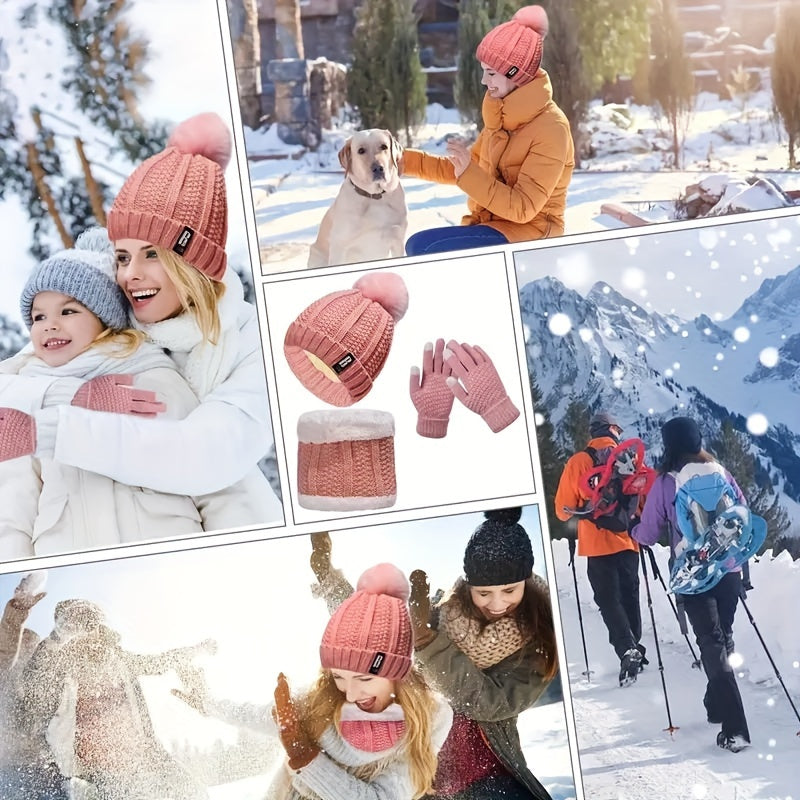 Cozy Winter Hat Scarf Gloves Set: Keep Warm in Style with Our Knit Accessories - Perfect for Outdoor Adventures