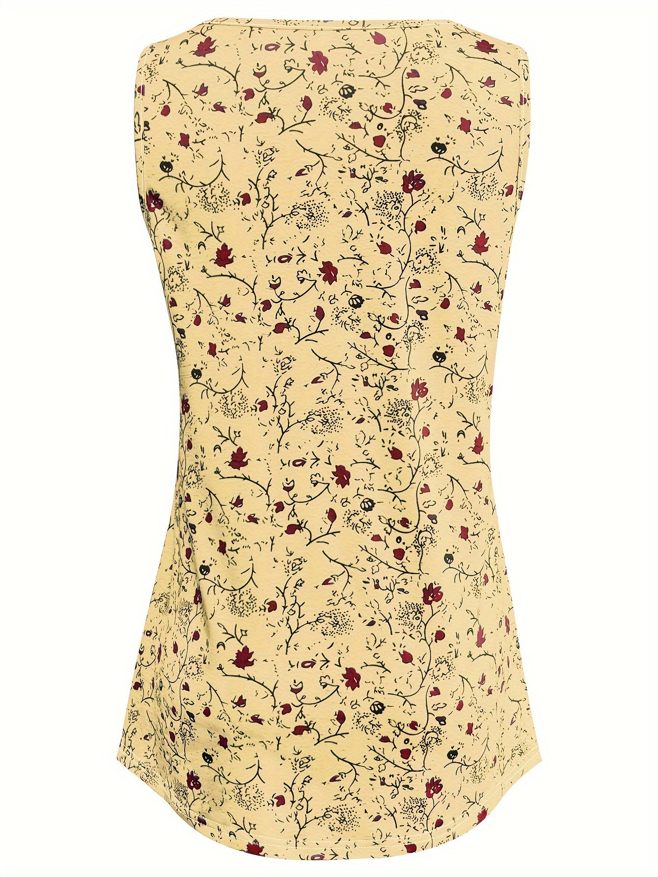 Vibrant Ditsy Floral Print Crew Neck Tank Top - Soft Mid-Elasticity Polyester Knit Fabric, Semi-Sheer, Machine Washable, Perfect for Summer Casual Wear - Womens Clothing