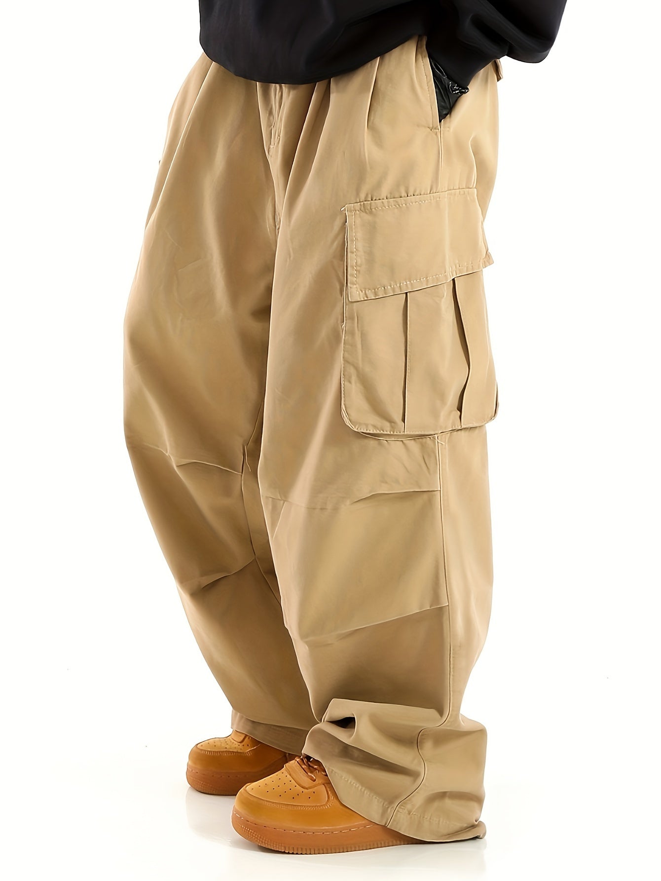 Relaxed Fit Streetwear Cargo Pants for Men - Comfortable Drawstring Waist, Multiple Functional Pockets, All-Season Outdoor and Leisure Wear, Ideal for Work and Daily Life