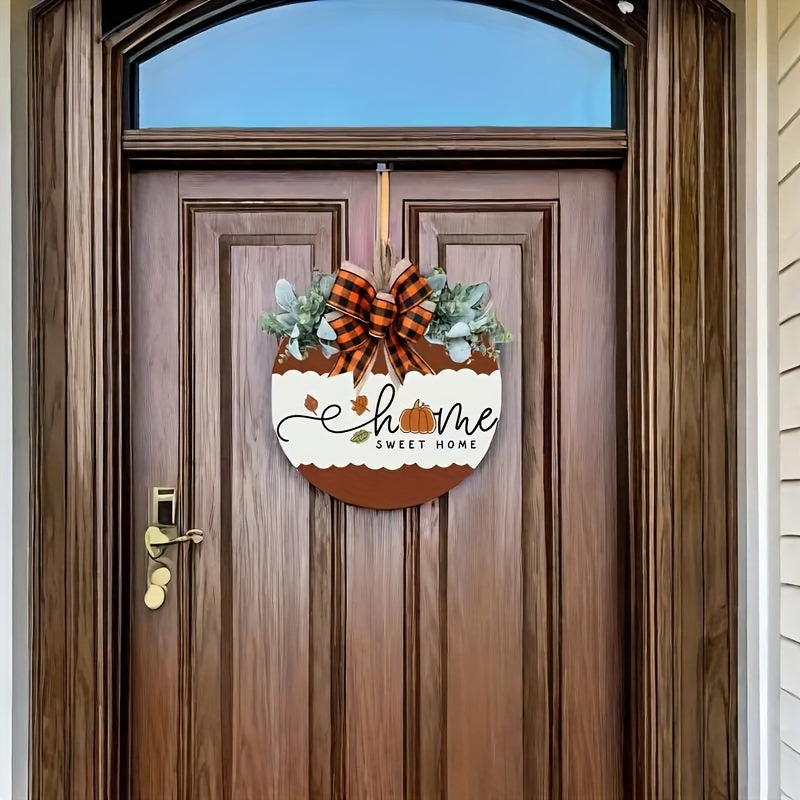 1pc Elegant Fall Thanksgiving Front Door Wreath Sign - Decorative Signs & Plaques for Home Room Living Room Office - Artificial Wood Versatile Wall Hanging Fall Decor with Autumn Leaves and Berries Accents
