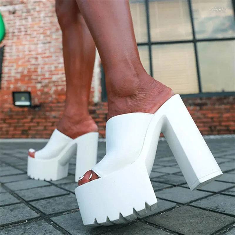 Slippers Women Summer Luxury Platform High Heels Punk Nightclub Party Shoe Sexy Elegant White Black Yellow Sandals