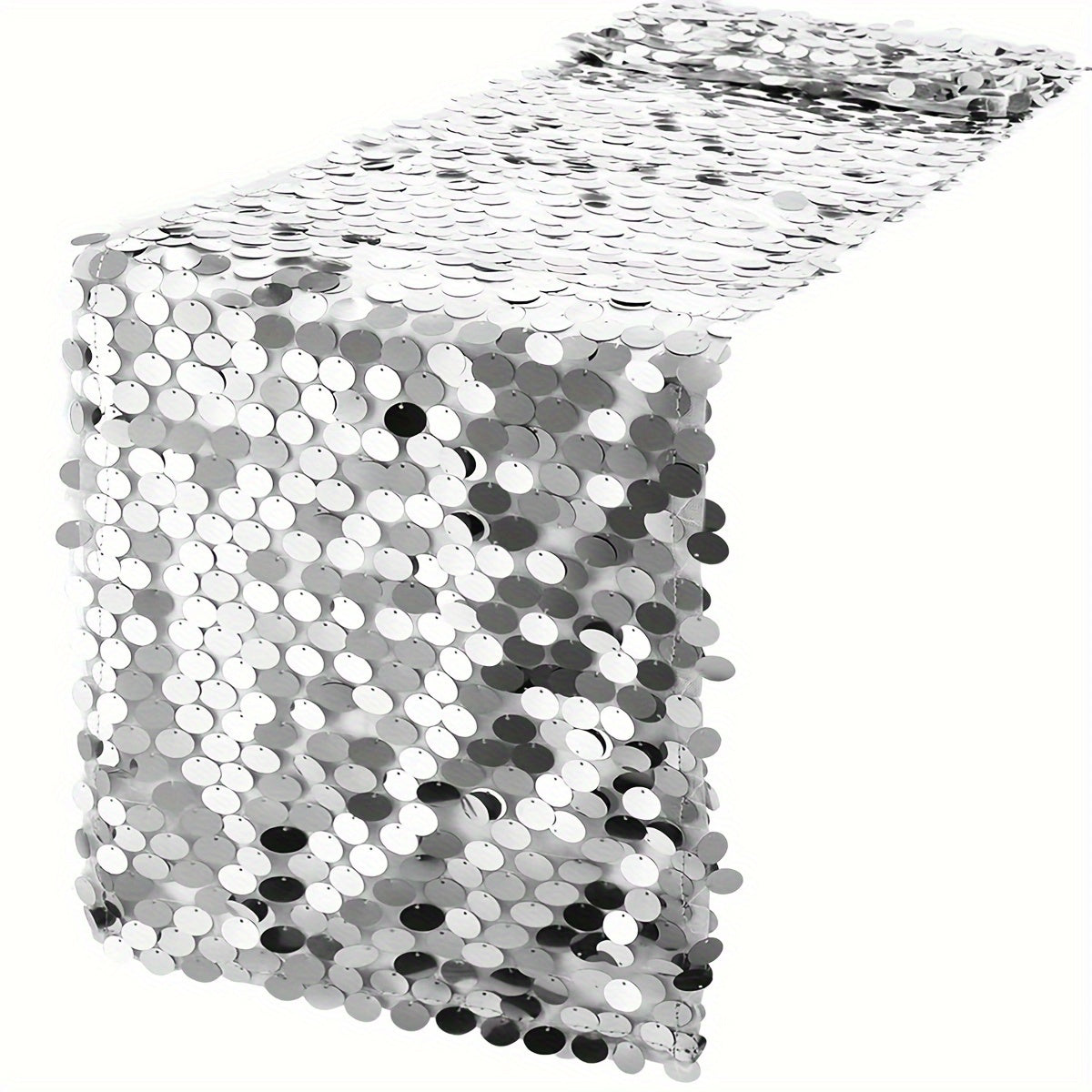 1pc Large Rectangle Premium Sequin Table Runner, 12X108inch Slivery Glitter Decor for Halloween, Christmas, Wedding, Birthday Party, Banquet, Home Supplies