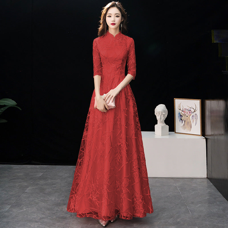 LOVECCR New Spring Concise Elegant Chinese Style Bridesmaid Dress Toast Dress Pink Chinese Style Long Banquet Evening Dress
