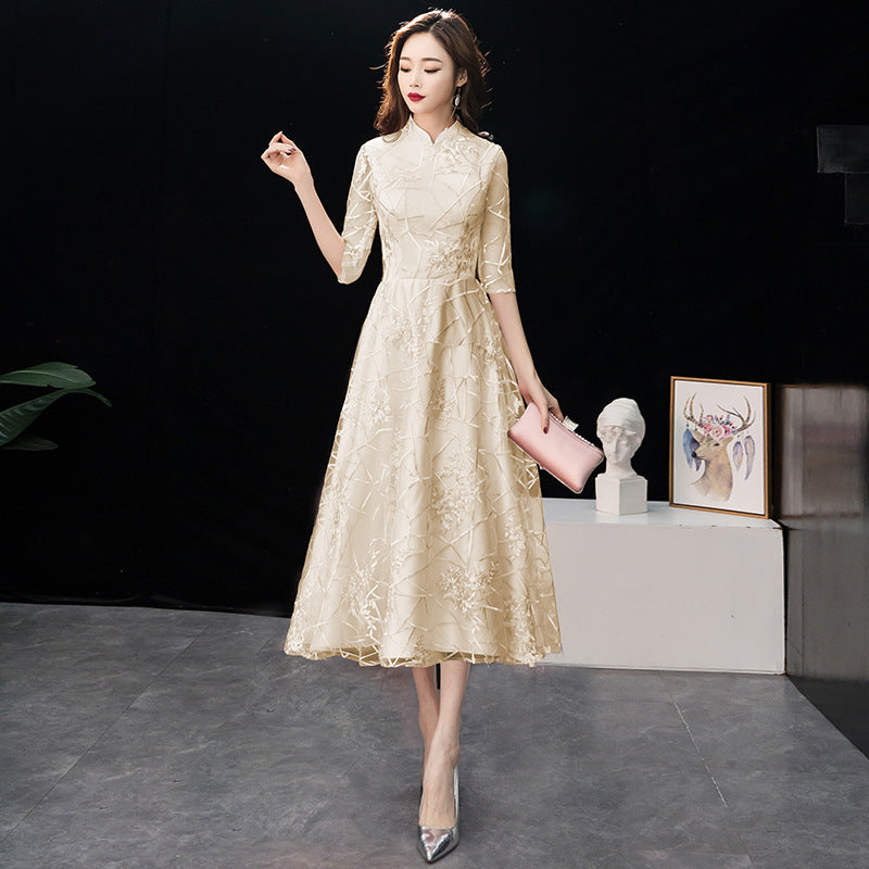 LOVECCR New Spring Concise Elegant Chinese Style Bridesmaid Dress Toast Dress Pink Chinese Style Long Banquet Evening Dress