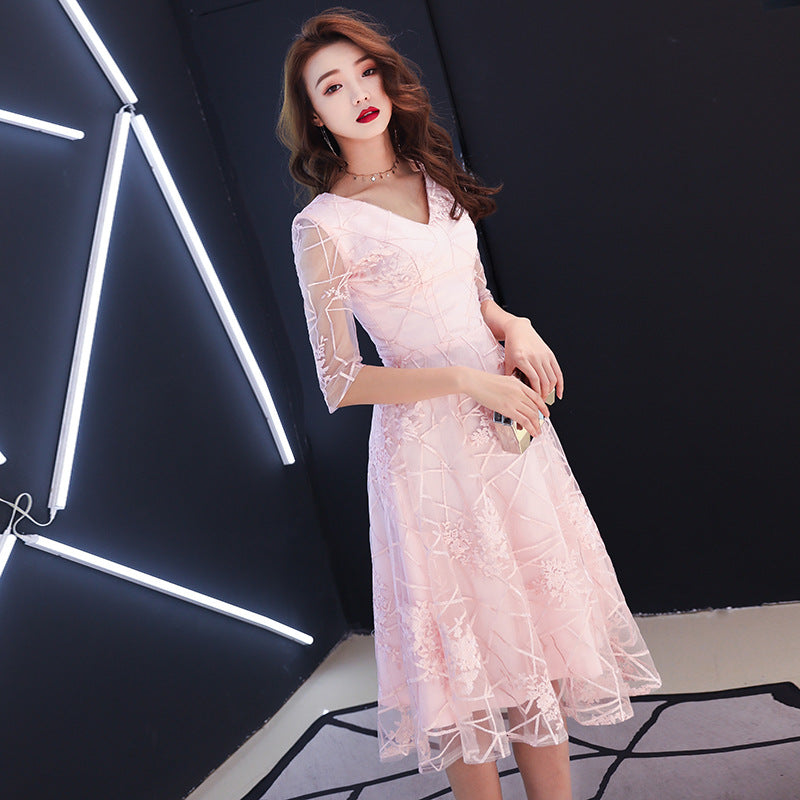 LOVECCR New Spring Concise Elegant Chinese Style Bridesmaid Dress Toast Dress Pink Chinese Style Long Banquet Evening Dress