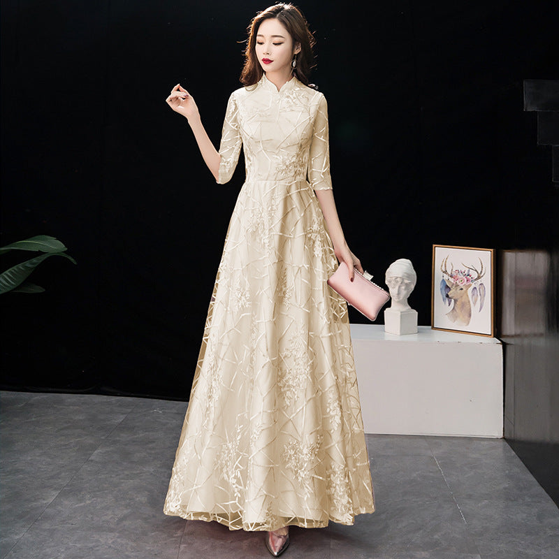 LOVECCR New Spring Concise Elegant Chinese Style Bridesmaid Dress Toast Dress Pink Chinese Style Long Banquet Evening Dress