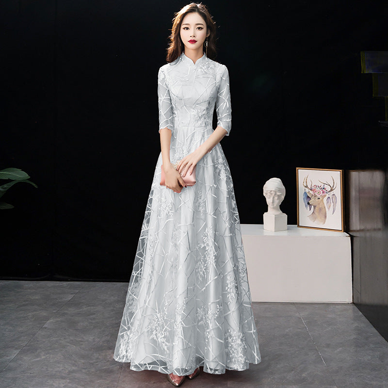 LOVECCR New Spring Concise Elegant Chinese Style Bridesmaid Dress Toast Dress Pink Chinese Style Long Banquet Evening Dress