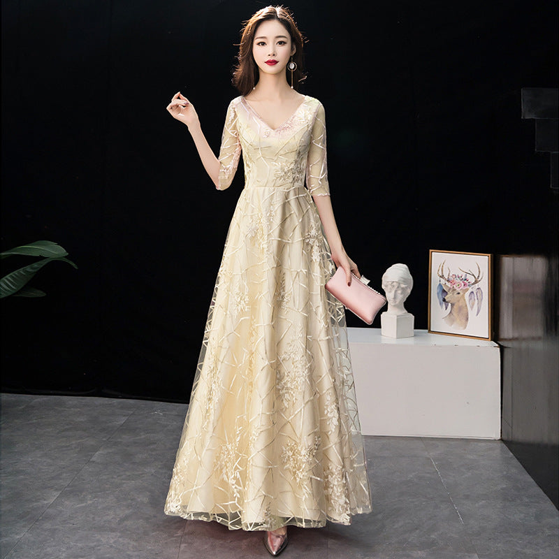 LOVECCR New Spring Concise Elegant Chinese Style Bridesmaid Dress Toast Dress Pink Chinese Style Long Banquet Evening Dress