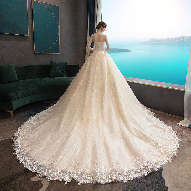 LOVECCR Wedding Dress New Bridal Tube Top Elegant Trailing Slim-Fit Simple and Generous Wedding Wedding Veil Mori Light Wedding Dress