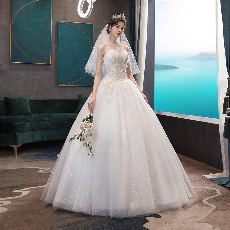 LOVECCR Wedding Dress New Bridal Tube Top Elegant Trailing Slim-Fit Simple and Generous Wedding Wedding Veil Mori Light Wedding Dress