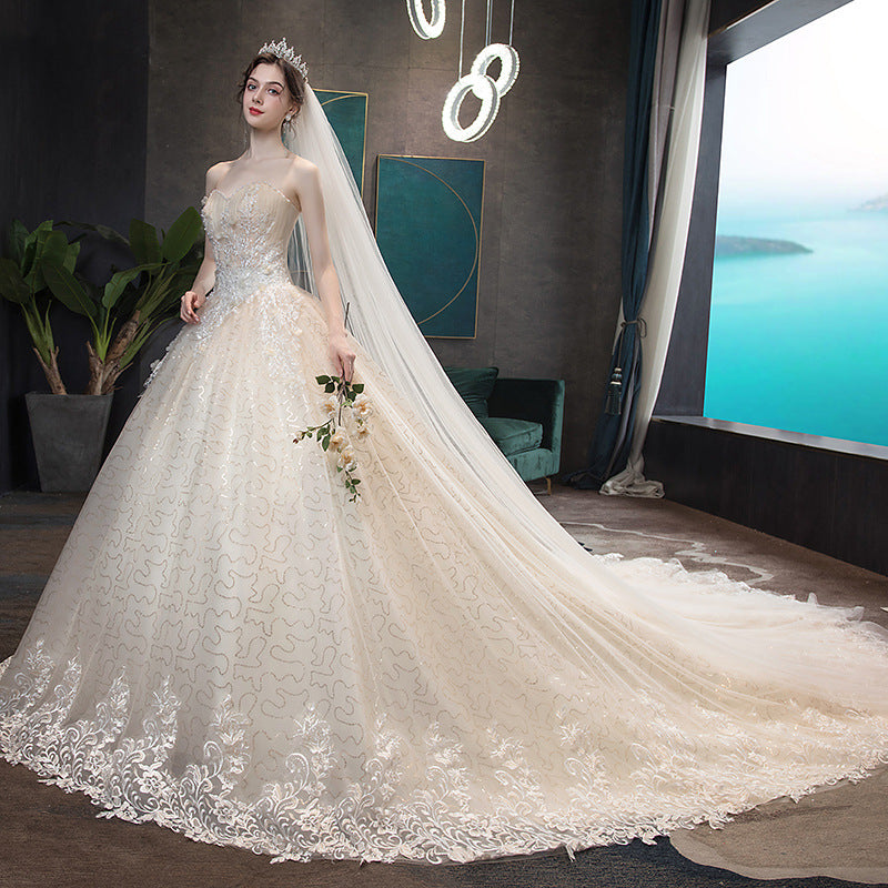 LOVECCR Wedding Dress New Bridal Tube Top Elegant Trailing Slim-Fit Simple and Generous Wedding Wedding Veil Mori Light Wedding Dress