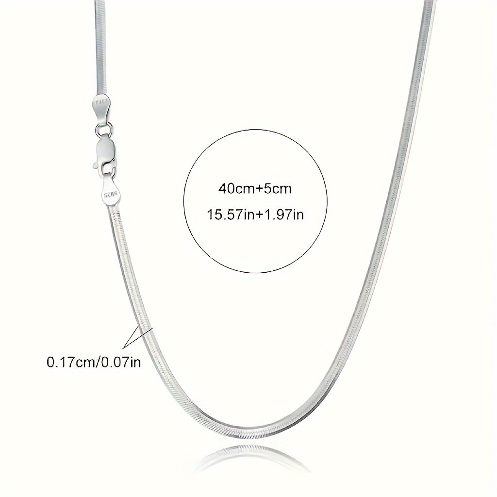 925 sterling silver plated fine flat snake bone chain necklace, Europe and the United States simple blade snake bone flat bone chain, elegant necklace jewelry (with gift box)