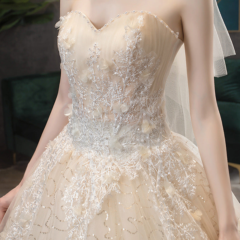 LOVECCR Wedding Dress New Bridal Tube Top Elegant Trailing Slim-Fit Simple and Generous Wedding Wedding Veil Mori Light Wedding Dress