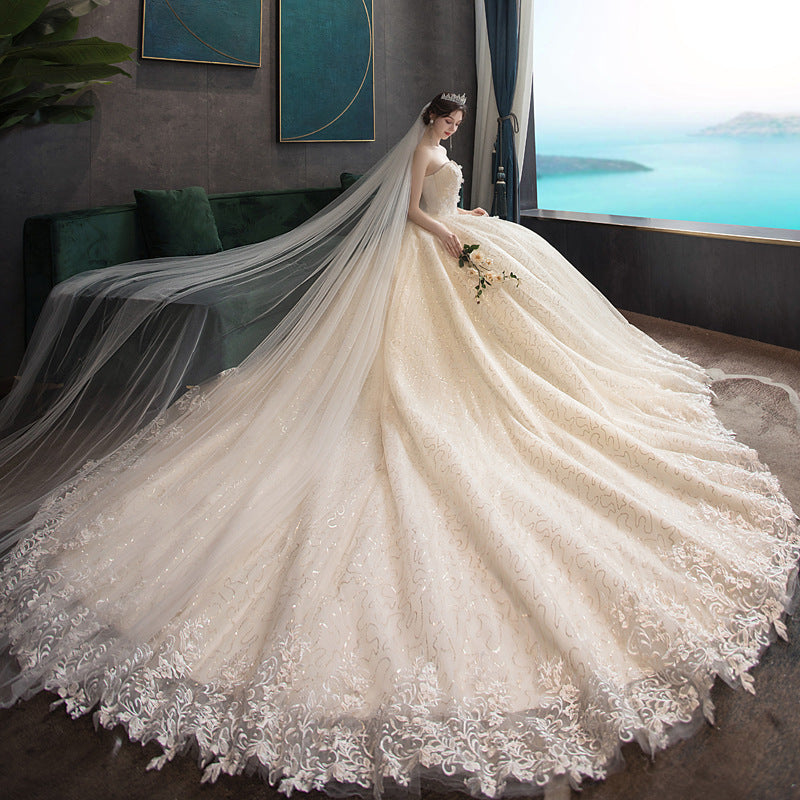 LOVECCR Wedding Dress New Bridal Tube Top Elegant Trailing Slim-Fit Simple and Generous Wedding Wedding Veil Mori Light Wedding Dress