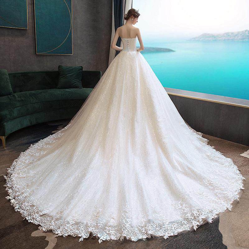 LOVECCR Wedding Dress New Bridal Tube Top Elegant Trailing Slim-Fit Simple and Generous Wedding Wedding Veil Mori Light Wedding Dress