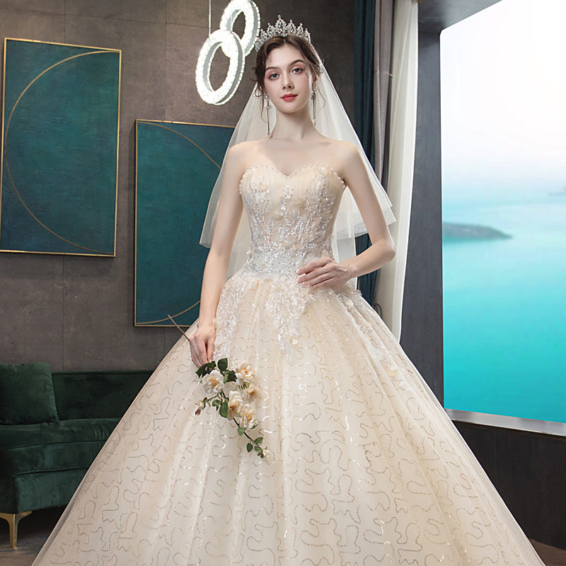 LOVECCR Wedding Dress New Bridal Tube Top Elegant Trailing Slim-Fit Simple and Generous Wedding Wedding Veil Mori Light Wedding Dress