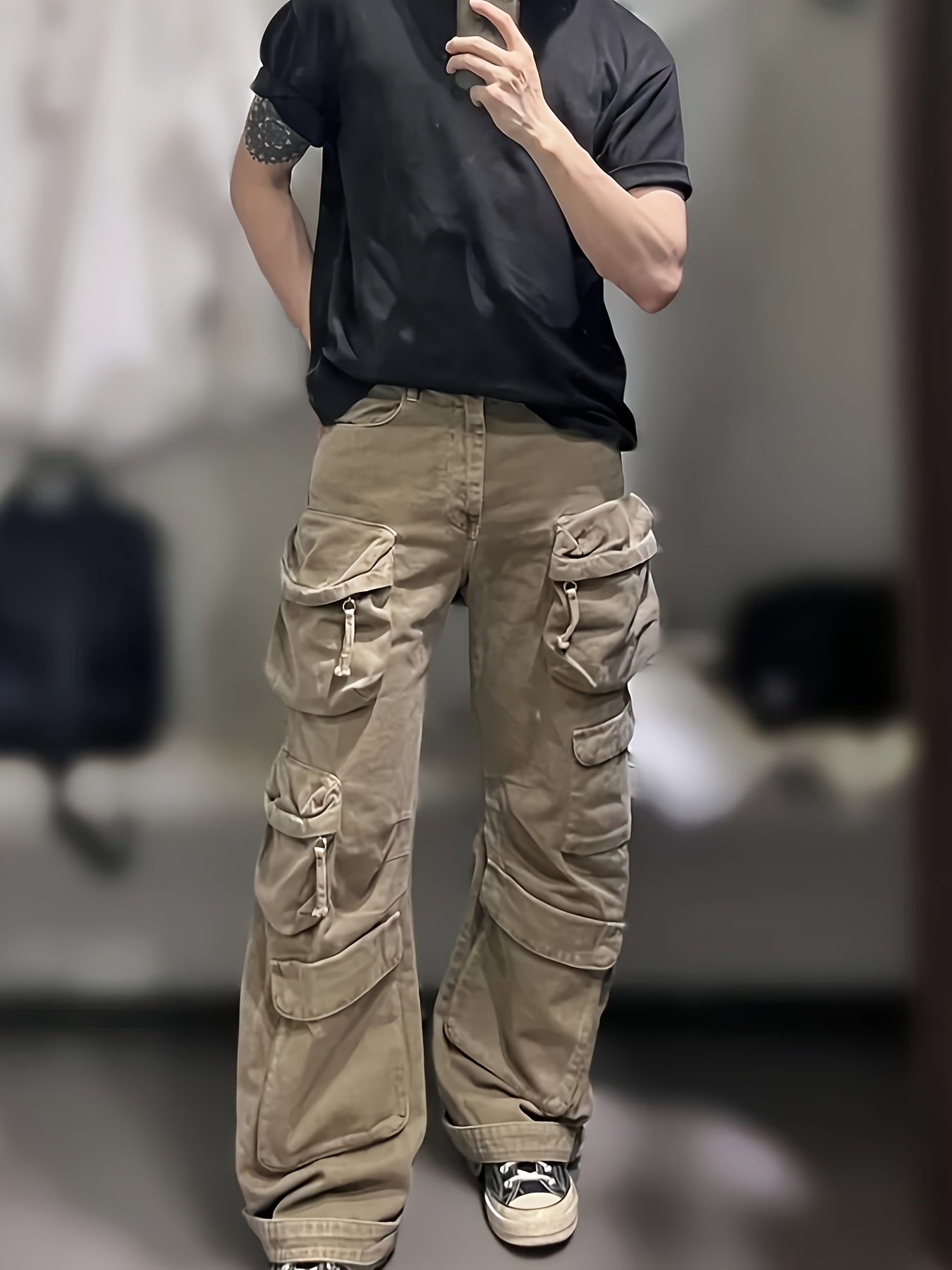 Relaxed Fit Men's Cargo Trousers - 100% Cotton, Multiple Pockets, Breathable, Comfortable, Casual Wear, Loose Fit, Ideal for Outdoor Activities - Soft, Durable, and Practical Pants for Everyday Use